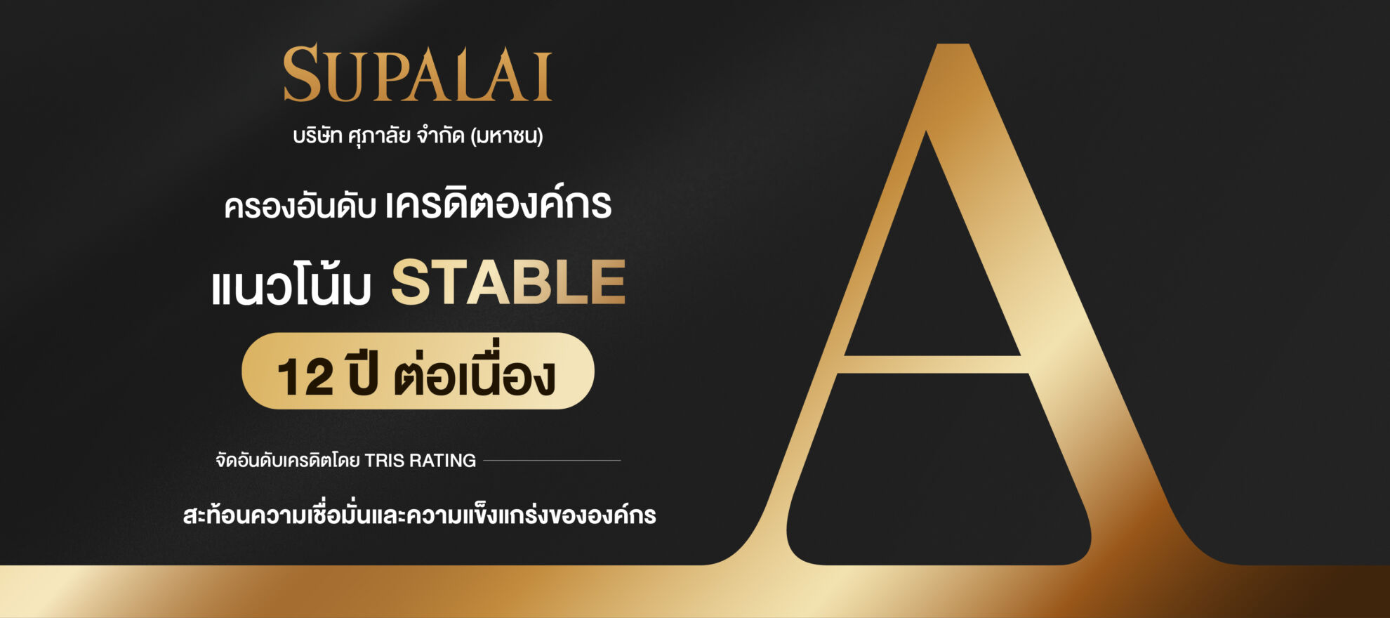Read more about the article ศุภาลัยคว้าเครดิตเรตติ้ง “A” ต่อเนื่อง 12 ปีซ้อน ตอกย้ำศักยภาพการเงินที่มีประสิทธิภาพ-มั่นคง